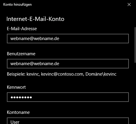 Einrichtung eines E-Mail-Kontos in Windows Mail Schritt 4