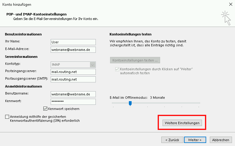 Einrichtung eines E-Mail-Kontos in Outlook 2013 Schritt 5