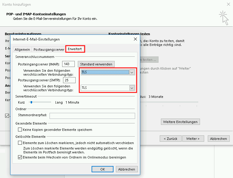Einrichtung eines E-Mail-Kontos in Outlook 2013 Schritt 7