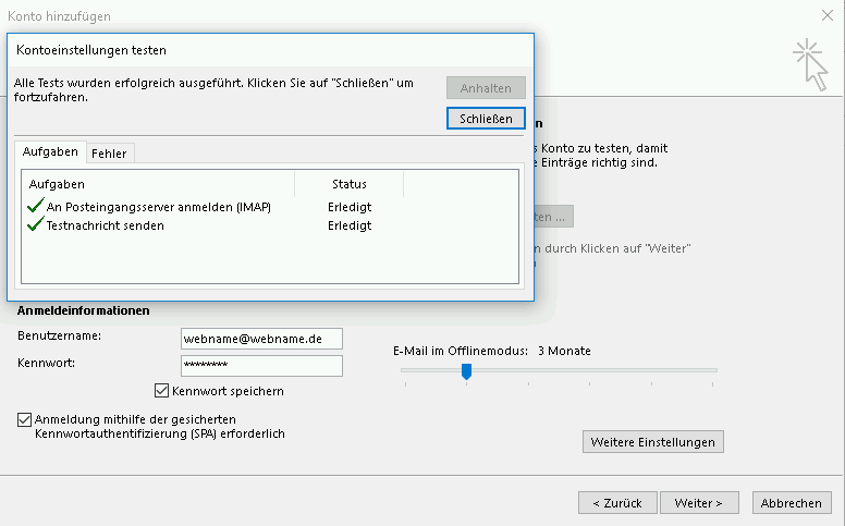 Einrichtung eines E-Mail-Kontos in Outlook 2013 Schritt 8