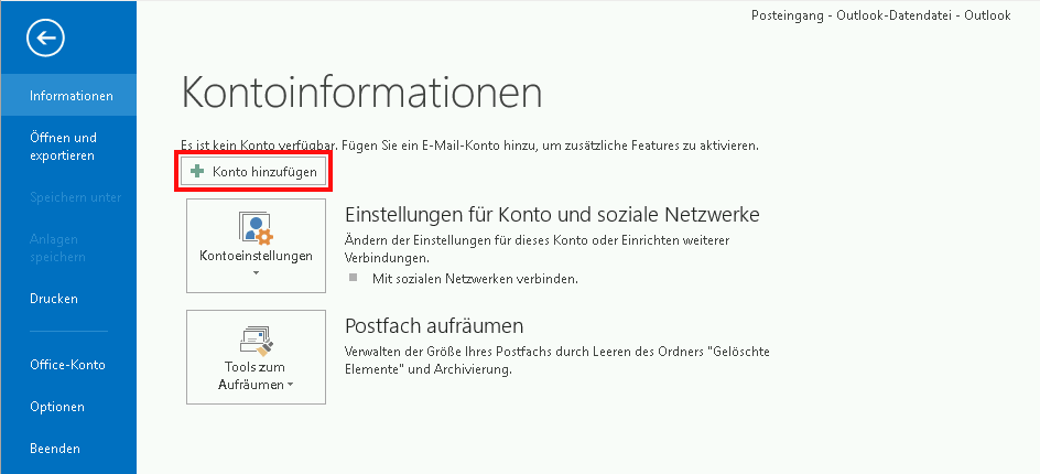 Einrichtung eines E-Mail-Kontos in Outlook 2016 Schritt 2 b