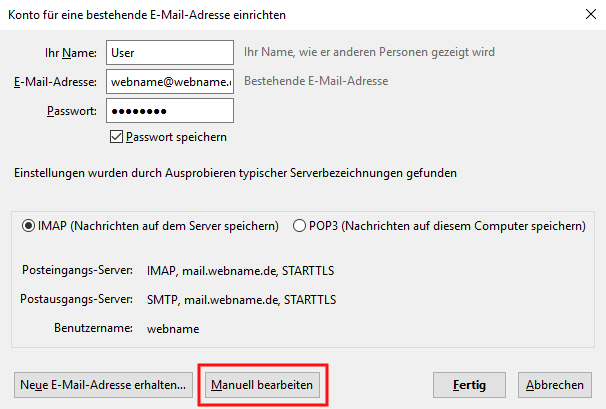 Einrichtung eines E-Mail-Kontos in Thunderbird Schritt 3