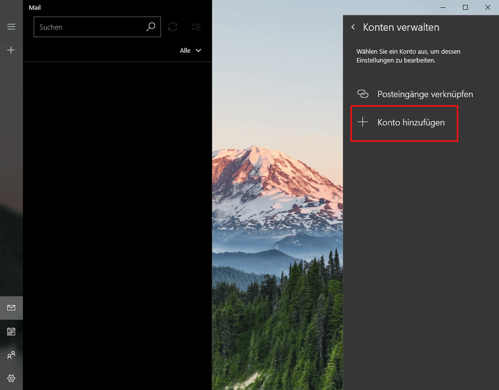 Einrichtung eines E-Mail-Kontos in Windows Mail Schritt 1