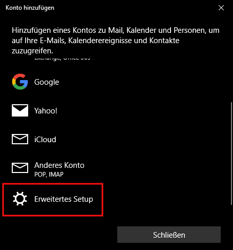 Einrichtung eines E-Mail-Kontos in Windows Mail Schritt 2